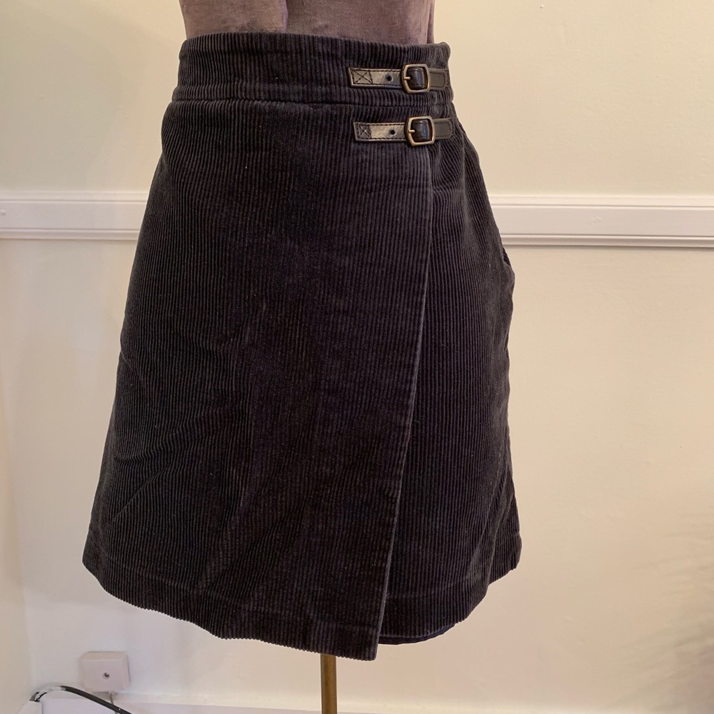 Boden Gray Corduroy faux wrap skirt Size 12